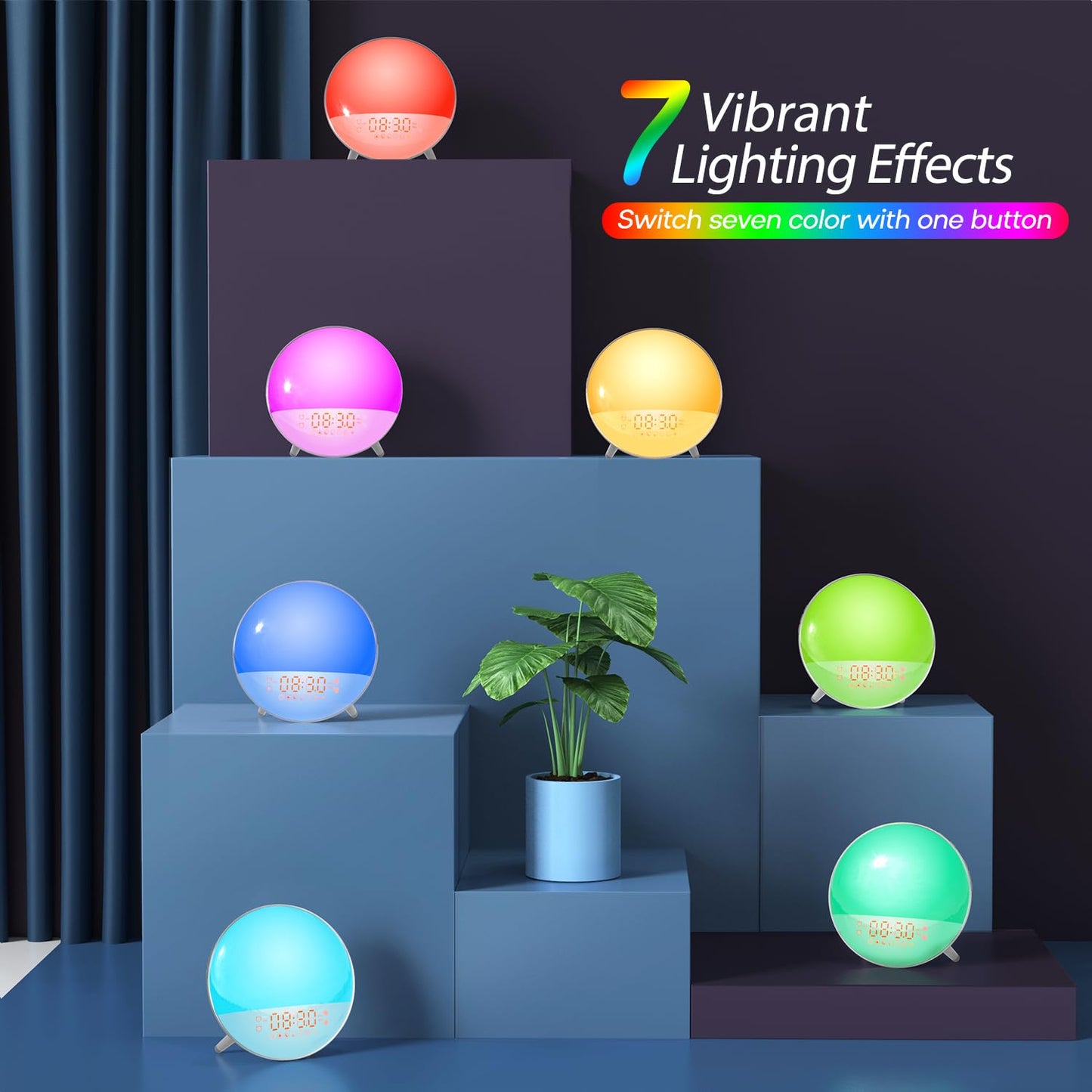 Smart Sunrise Alarm Clock, Wake Up Light Alarm Clocks for Bedrooms, Teens Heavy Sleepers Kids,Sleep Aid with FM Radio, Sunrise/Sunset Simulation, 4 Alarm Clock, 7 Alarm Sounds, APP Remote Control