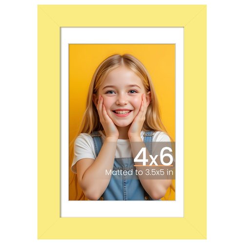 upsimples 4x6 Picture Frame, Display Pictures 3.5x5 with Mat or 4 x 6 Without, Wall Hanging Photo Frames, Yellow, 1 Pack