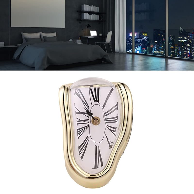 Gold Melting Clock desk decor - Retro Plastic Desk Clock with Electroplated Finish