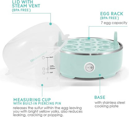 Elite Gourmet Easy Egg Cooker - Electric 7-Egg Capacity with Auto Shut-Off | Retro Mint Color