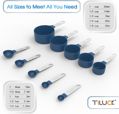 TILUCK Measuring Cups & Spoons Set - Stackable Kitchen Gadgets with Stainless Steel Handles | Blue