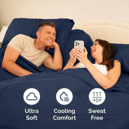 Flex Top Split Head King Sheet Set - Comfy Cooling Bed Sheets for Luxurious Sleep | Deep Pocket Navy Blue