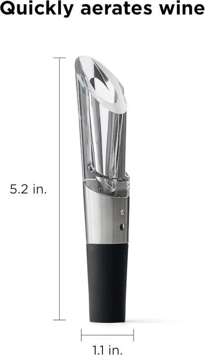 Rabbit W6127 Wine Aerator and Pourer, Clear and Stainless Steel Design, Easy to Use for Enhancing Wine Flavor and Smooth Pouring