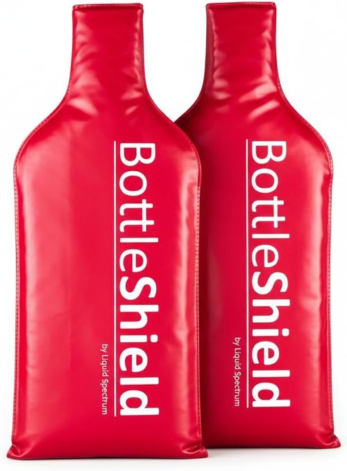 Liquid Spectrum Bottle Shield Reusable Wine Protector Travel Bag (2-Pack) - Bubble Cushioning Wrap Suit - Unbreakable Bottle Sleeve, Leak Proof - Wine Tote Bags Accessory for Suitcase Luggage, Red