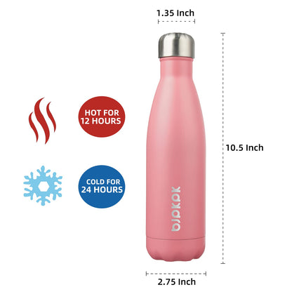 BJPKPK Insulated Water Bottles -17oz/500ml -Stainless Steel Water bottles,Sports water bottles Keep cold for 24 Hours and hot for 12 Hours,BPA Free water bottles,Light Pink