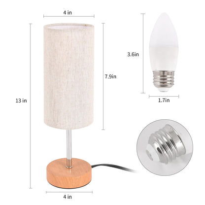RISLG 2 Pack Small Table Lamps, Bedside Lamps for Nightstand with Wire Switch, Modern Minimalist Desk Lamp with Linen Fabric Shade for Dorm Kids Room Living Room Office Bedroom, Bulb Included