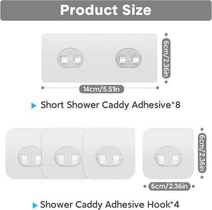 Skiennix Shower Caddy Adhesive Hooks - Strong Waterproof No-Drill Design | 12-Piece Set (8 Double + 4 Single)