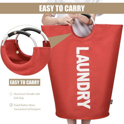 DOKEHOM 95L Large Laundry Basket, Collapsible Laundry Bag, Freestanding Tall Clothes Hamper, Foldable Washing Bin (Red)