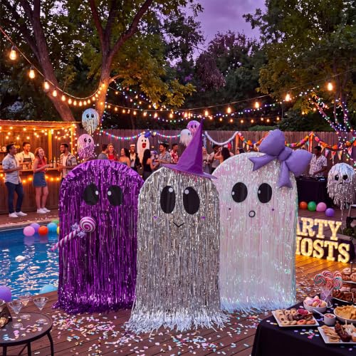 Halloween Ghost Cardboard Cutouts Set with Tinsel Curtains and Decor