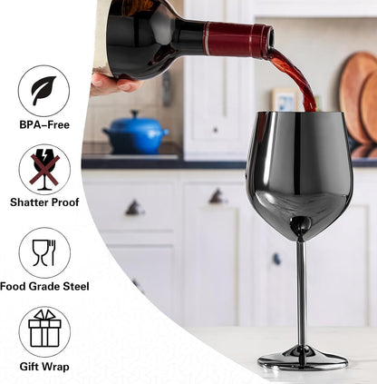 WOTOR Wine Glasses Set of 2, 18oz Stainless Steel Wine Glasses, Unbreakable & Portable Stemmed Metal Wine Glass for Outdoor, Travel, Camping and Pool, Ideal Gift for Wine Lovers (Glossy Dark Grey)