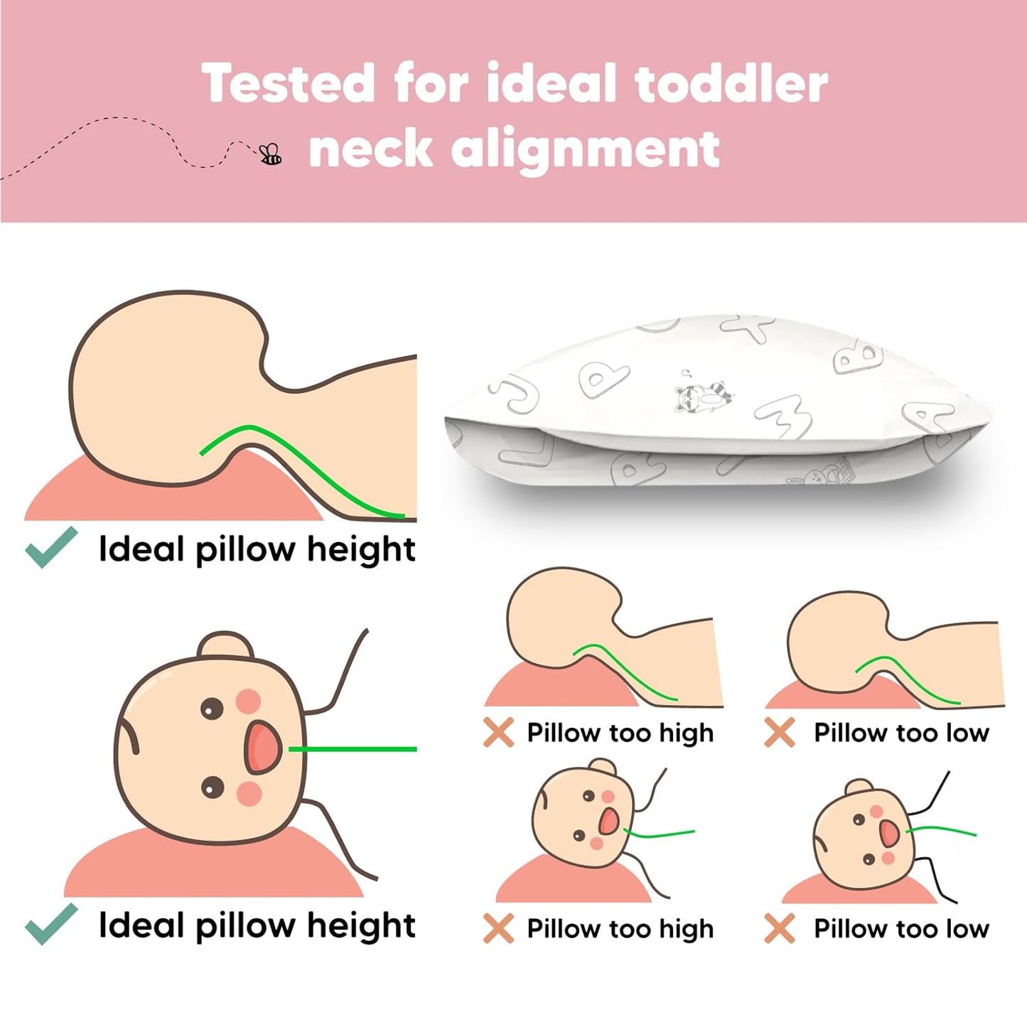 My Little Dreamy Toddler Pillow - Organic Cotton Travel Bed Pillow with Soft, Breathable Case | 13x18 Inches, Machine Washable for Ages 2-5