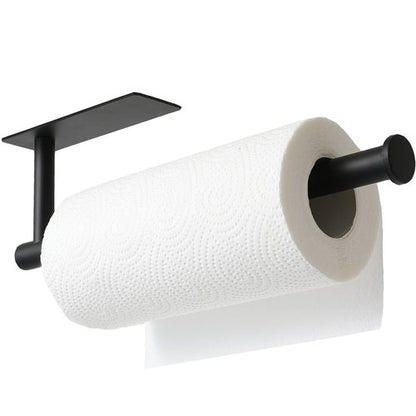 theaoo Paper Towel Holder - Under Cabinet Paper Towel Holder for Kitchen, Adhesive Paper Towel Roll Rack for Bathroom Towel, Wall Mounted Matte Black Paper Towel Rack, SUS304 Stainless Steel(1, Black)