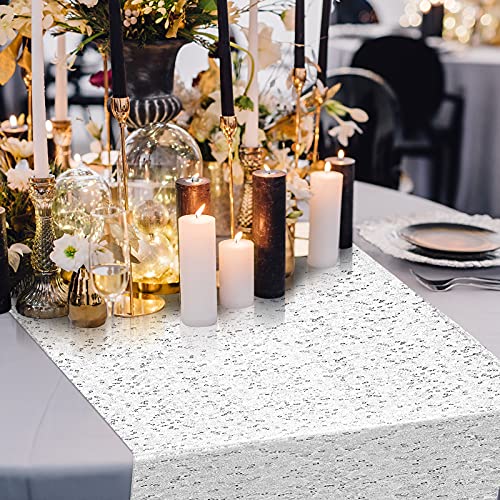 Silver Sequin Table Runner 12x108 Inch for Weddings Party & Holiday Decor - 2 Pack