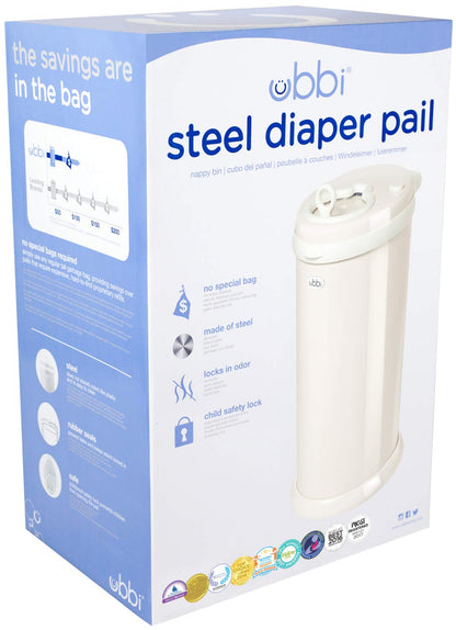 Ubbi Stainless Steel Diaper Pail - Odor Locking Design, No Special Bags Needed | Ivory Color, Award-Winning
