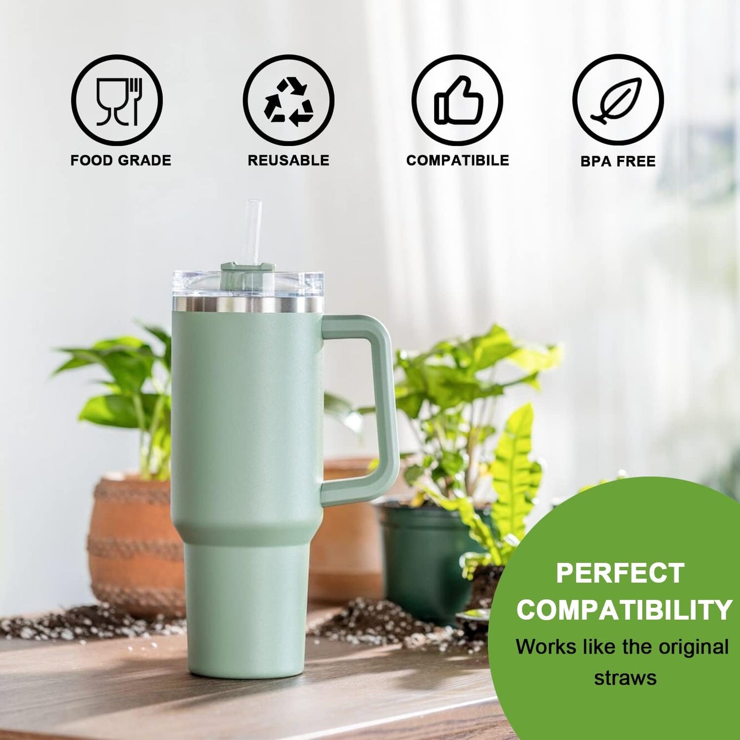 YOELIKE Replacement Straws for Stanley 40/30oz Adventure Quencher Tumbler - 6 Pack with Cleaning Brush