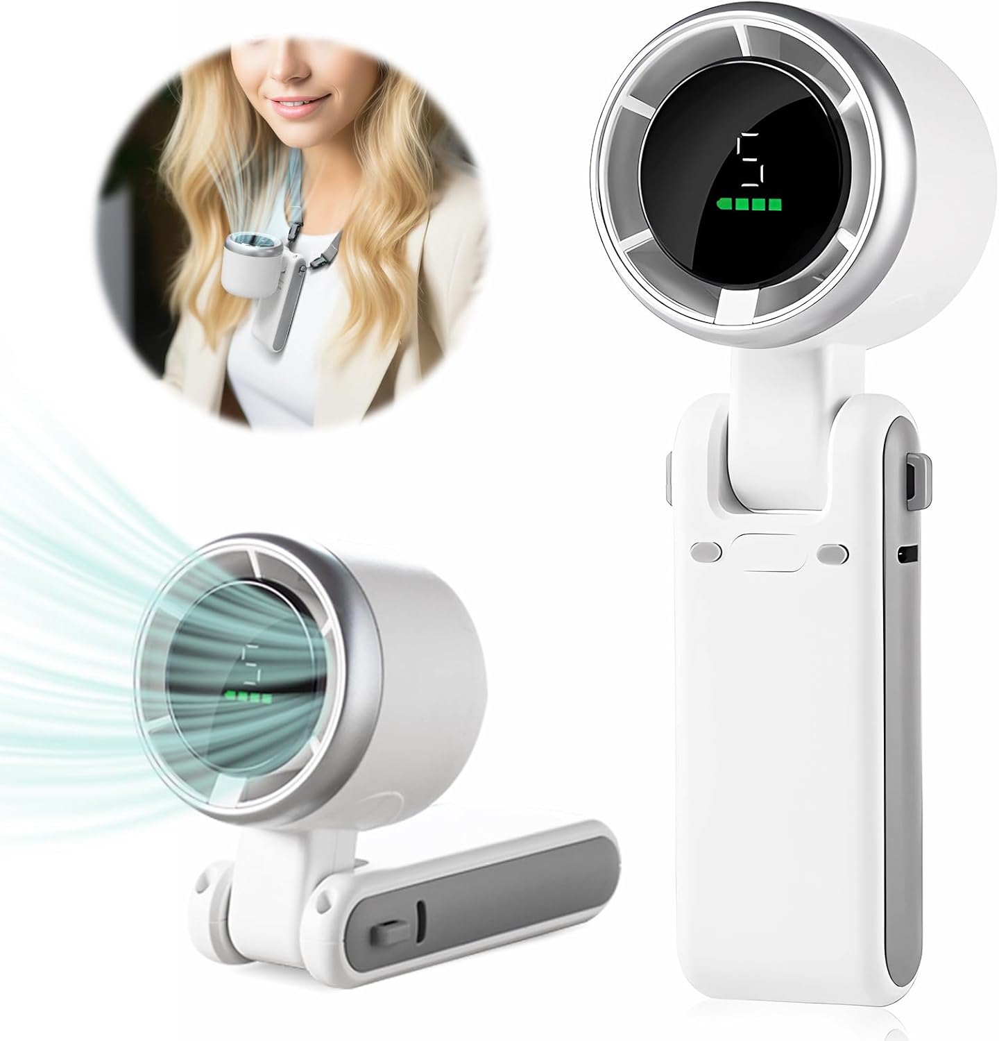 Skiennix Portable Handheld Mini Turbo Fan - USB Rechargeable Neck Fan with 5 Speeds & 3600mAh Battery | 12-Hour Runtime