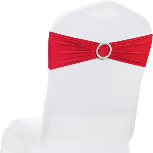 MDS Spandex Chair Sashes - Pack of 200 Elastic Stretch Ties with Buckle Slider for Wedding Decor - Red