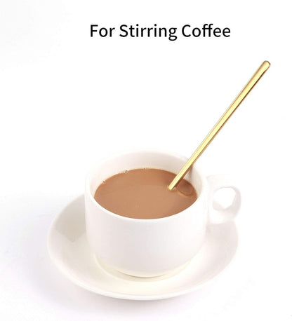Skiennix Gold Stainless Steel Long Handle Coffee & Tea Spoons - 4 PCS, 6.7 Inches for Stirring