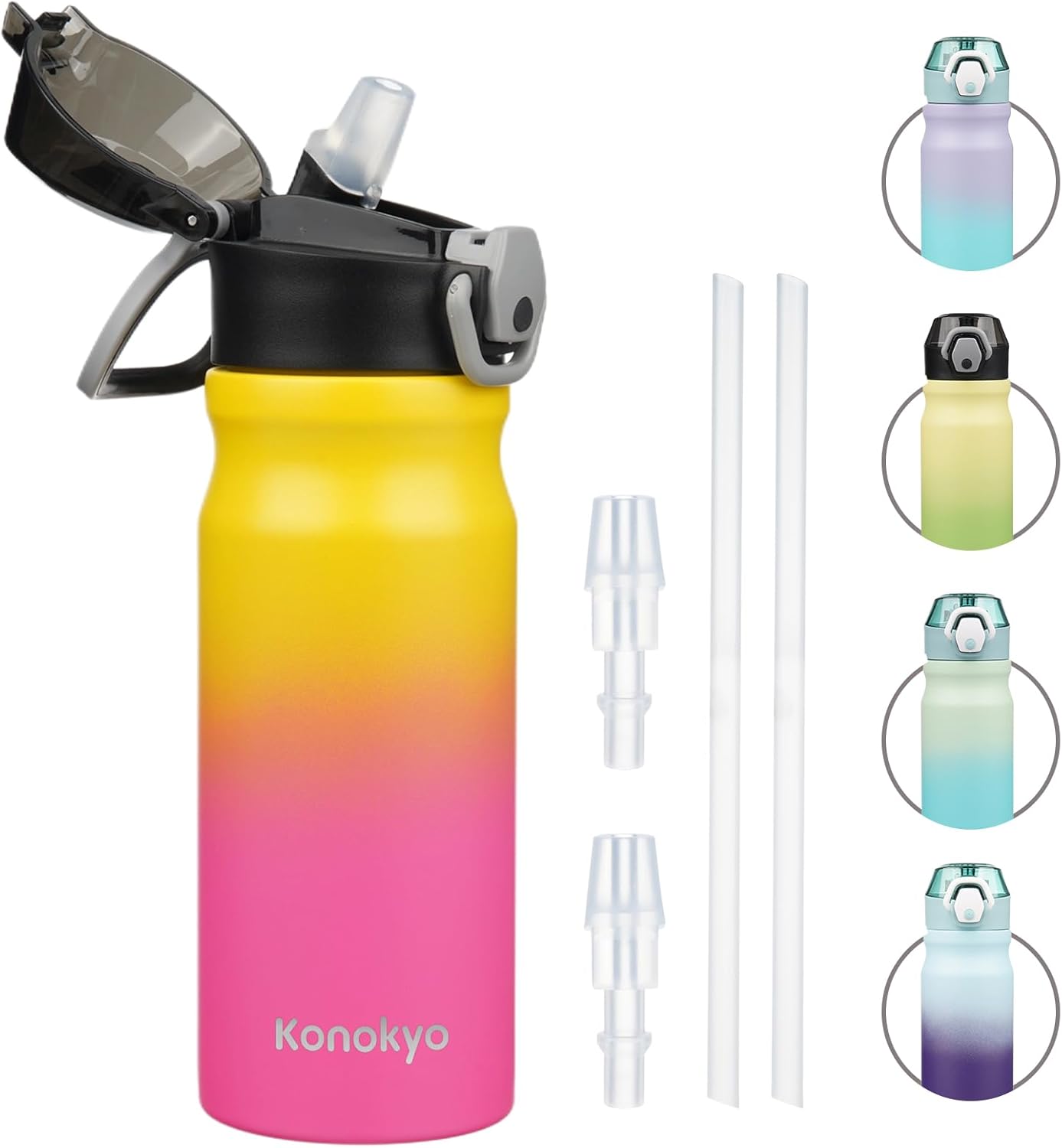Skiennix Insulated Water Bottle - 18 oz Stainless Steel Flask with Straw & Carry Loop | Leak-Proof Rainbow Design