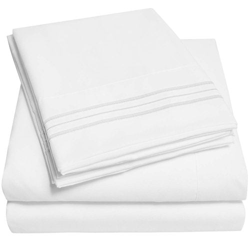 1500 Supreme Collection Twin Sheet Sets White - 3 Piece Bed Sheets and Pillowcase Set for Twin Mattress - Extra Soft, Elastic Corner Straps, Deep Pocket Sheets, Twin White