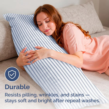 Skiennix Body Pillowcases Set of 4 | Soft & Breathable 20x54 Long Pillow Covers - Fade-Free & Machine Washable (Blue Stripes)