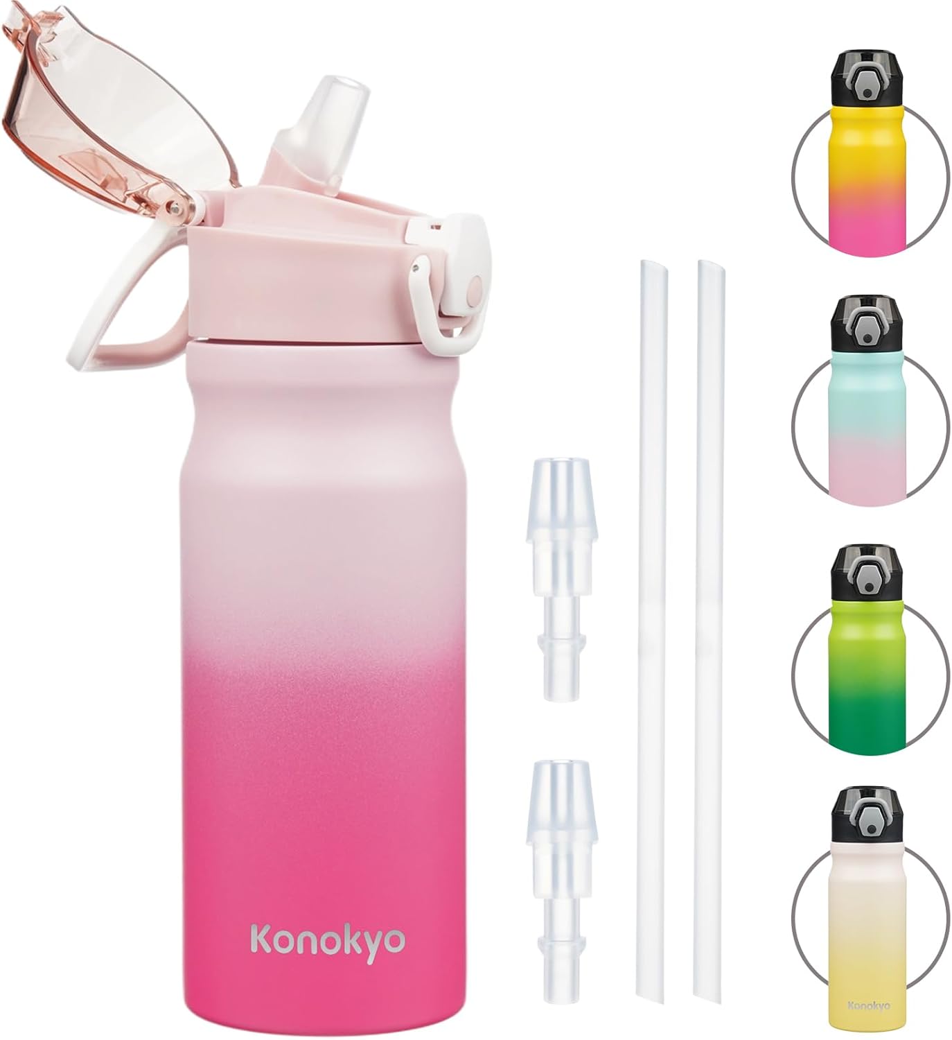 Skiennix Insulated Water Bottle - 18 oz Stainless Steel Flask with Straw & Carry Loop - Cherry Color