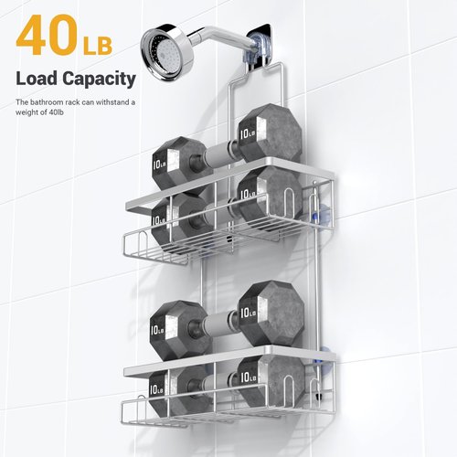 AKTECKE Shower Caddy - Rustproof Hanging Bathroom Organizer | No-Drill Shelf for Shampoo & Soap - Chrome Finish