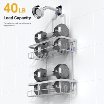 AKTECKE Shower Caddy - Rustproof Hanging Bathroom Organizer | No-Drill Shelf for Shampoo & Soap - Chrome Finish