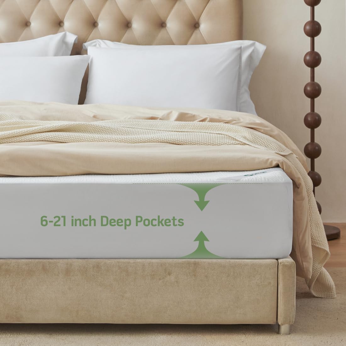 Premium Jacquard 100% Waterproof Queen Mattress Protector, Noiseless, Anti - Slip, Breathable Bed Cover, Rayon from Bambo, Quilted, Mattress Pad Sheet, Deep Pocket 8"-21"