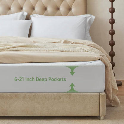 Premium Jacquard 100% Waterproof Queen Mattress Protector, Noiseless, Anti - Slip, Breathable Bed Cover, Rayon from Bambo, Quilted, Mattress Pad Sheet, Deep Pocket 8"-21"