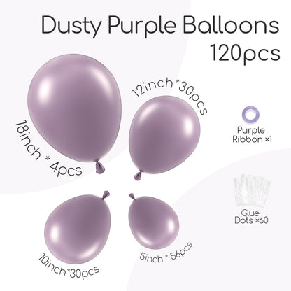Skiennix Dusty Purple Balloon Set - 120 Pieces in 5-18 Inch Sizes for Boho Bridal & Baby Shower Decor