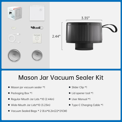 Skiennix Electric Mason Jar Vacuum Sealer Kit - 3-in-1 Handheld Automatic Food Saver | Ideal for Canning Jams, Pickles & Dry Foods | Black