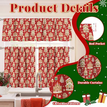 Christmas Kitchen Curtains Sets for Window - Short Curtains with Castles Variation - 3 Pieces