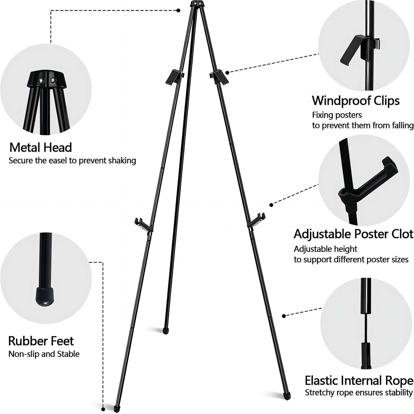 Skiennix 63" Folding Easel Stand - Portable Black Tripod for Weddings, Paintings & Crafts | 6 Pack