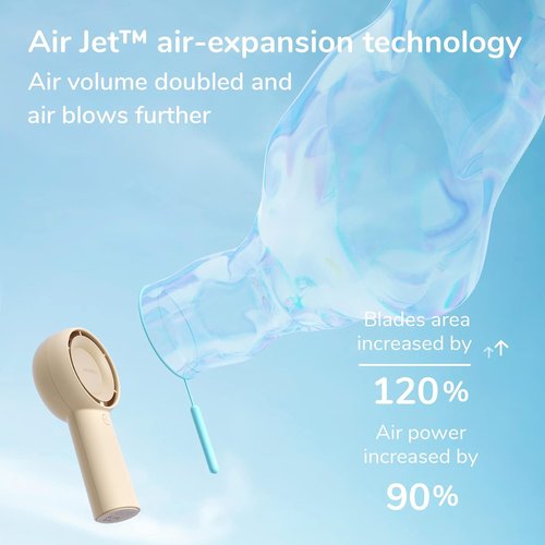 JISULIFE Handheld Portable Turbo Fan - 16H Cooling Time, 4000mAh Rechargeable Battery, 5 Speeds | Brown