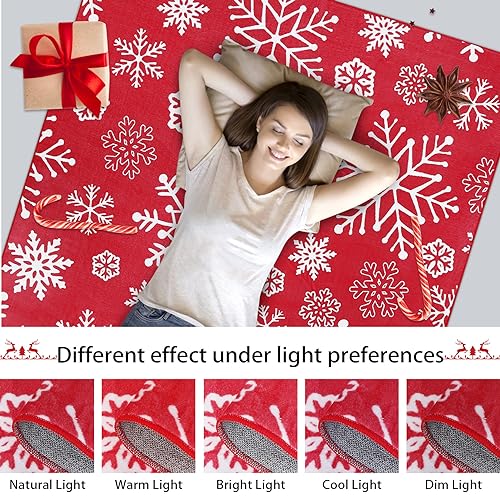 Christmas Snowflake Area Rug 5x7 Feet Red Floor Cover for Holiday Decor - Variation of Red Snowflake