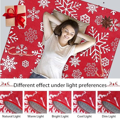 Christmas Snowflake Area Rug 5x7 Feet Red Floor Cover for Holiday Decor - Variation of Red Snowflake