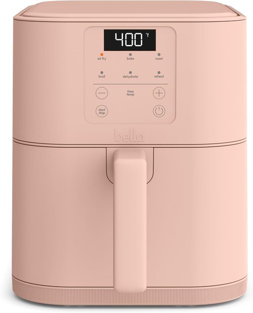 Bella 6 Qt Slim Air Fryer - EverGood™ Ceramic Nonstick Coating, Adjustable Temp, 6 Cooking Presets, Blossom Color