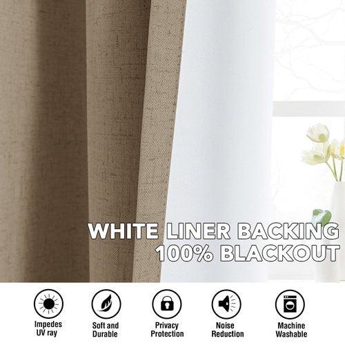 H.VERSAILTEX Linen Curtains 100% Blackout Curtains for Bedroom 108 inch Long Full Light Blocking Nature Linen Blended Window Curtains for Living Room Nickel Grommet (2 Panels, Heathered Macchiato)