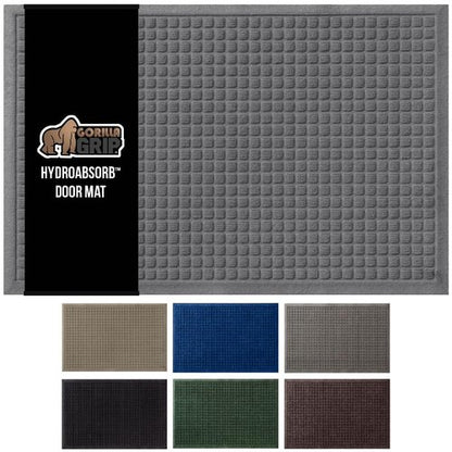 GORILLA GRIP® Ultra Absorbent Front Door Mat Outside Entrance, 47x35, Traps Dirt and Moisture, HydroABSORB Indoor Outdoor Doormat Holds Up to 6 Cups Water, Stain and Fade Resistant Welcome Mat, Grey
