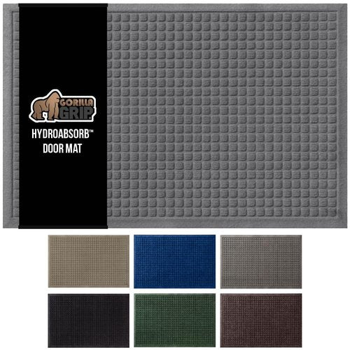 GORILLA GRIP® Ultra Absorbent Front Door Mat Outside Entrance, 47x35, Traps Dirt and Moisture, HydroABSORB Indoor Outdoor Doormat Holds Up to 6 Cups Water, Stain and Fade Resistant Welcome Mat, Grey