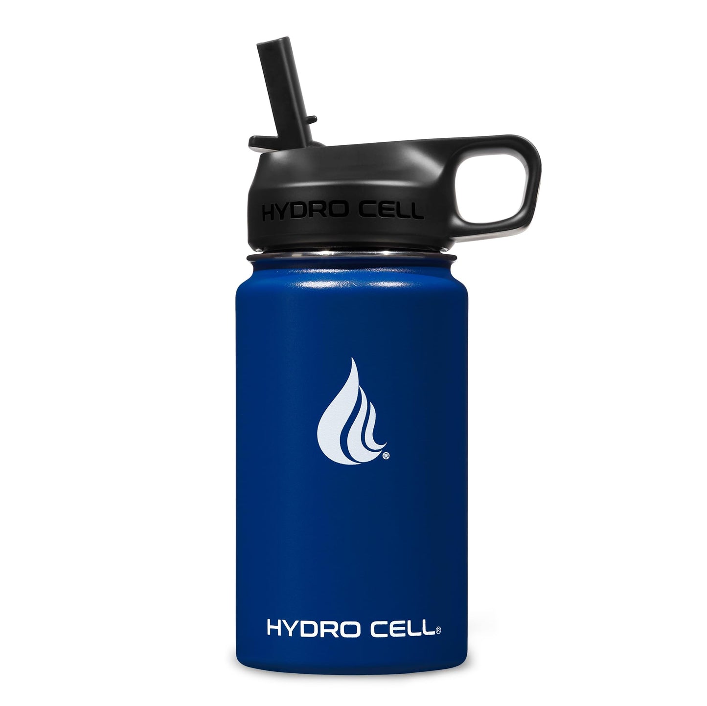 HYDRO CELL Stainless Steel Insulated Water Bottle with Straw - For Cold & Hot Drinks - Metal Vacuum Flask with Screw Cap and Modern Leakproof Sport Thermos for Kids & Adults (Navy 14oz)