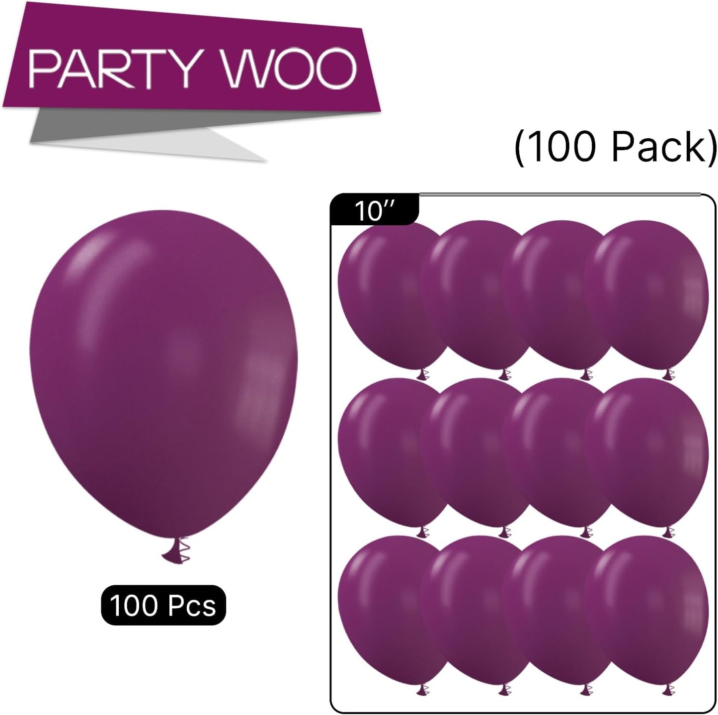 PartyWoo Dark Purple Balloons - 100 Pcs 10-Inch Latex Helium Balloons for Graduation & Events