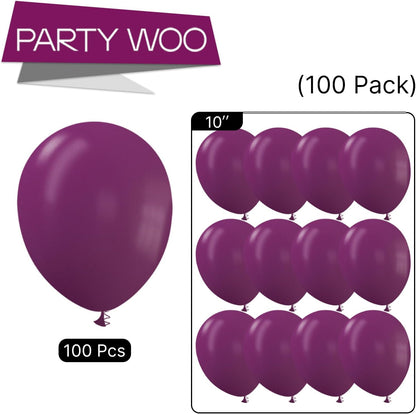 PartyWoo Dark Purple Balloons - 100 Pcs 10-Inch Latex Helium Balloons for Graduation & Events
