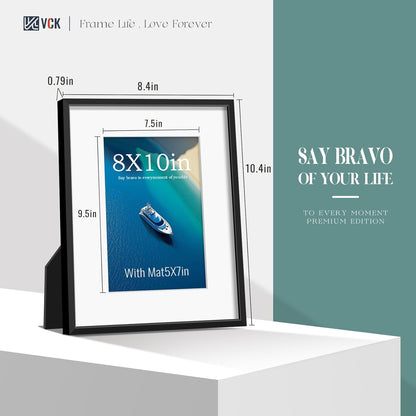 VCK 8x10 Picture Frame - High-End Aluminum Metal with Tempered Glass | Displays 5x7 or 8x10 Photos