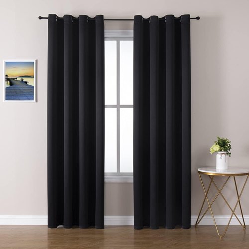 ChrisDowa Blackout Curtains - Thermal Insulated Room Darkening Panels, 2-Panel Set (Black, 52W x 95L)