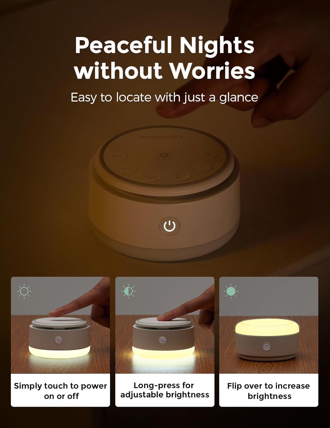 Momcozy Sound Machine - 20 Soothing Sounds with Touch Warm Light | Portable White Noise for Kids & Adults