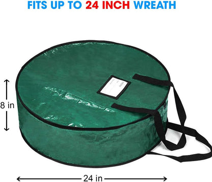 ProPik Christmas Wreath Storage Bag - 24" Tear-Resistant Holiday Container with Heavy-Duty Handles | Green