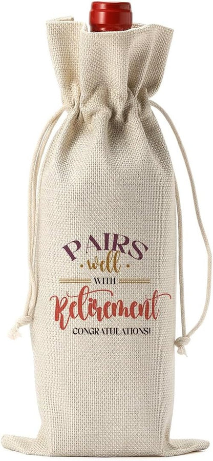 Funny Retirement Wine Bag Happy Retirement Gifts for Woman Men Pairs Well With Retired Gift for Women Leaving Gifts for Best Friends Coworkers Boss Nurse Teachers