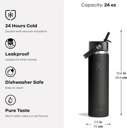 Hydro Flask Water Bottle - Insulated Stainless Steel - Leakproof Wide Straw Lid | 24 Oz Popstar Pink